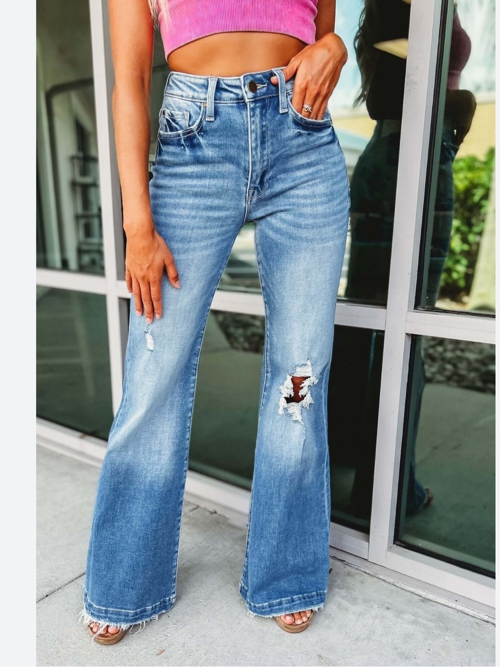 Petra 153 distressed super high rise 70s inspired flare jeans P289F-MD 9/28